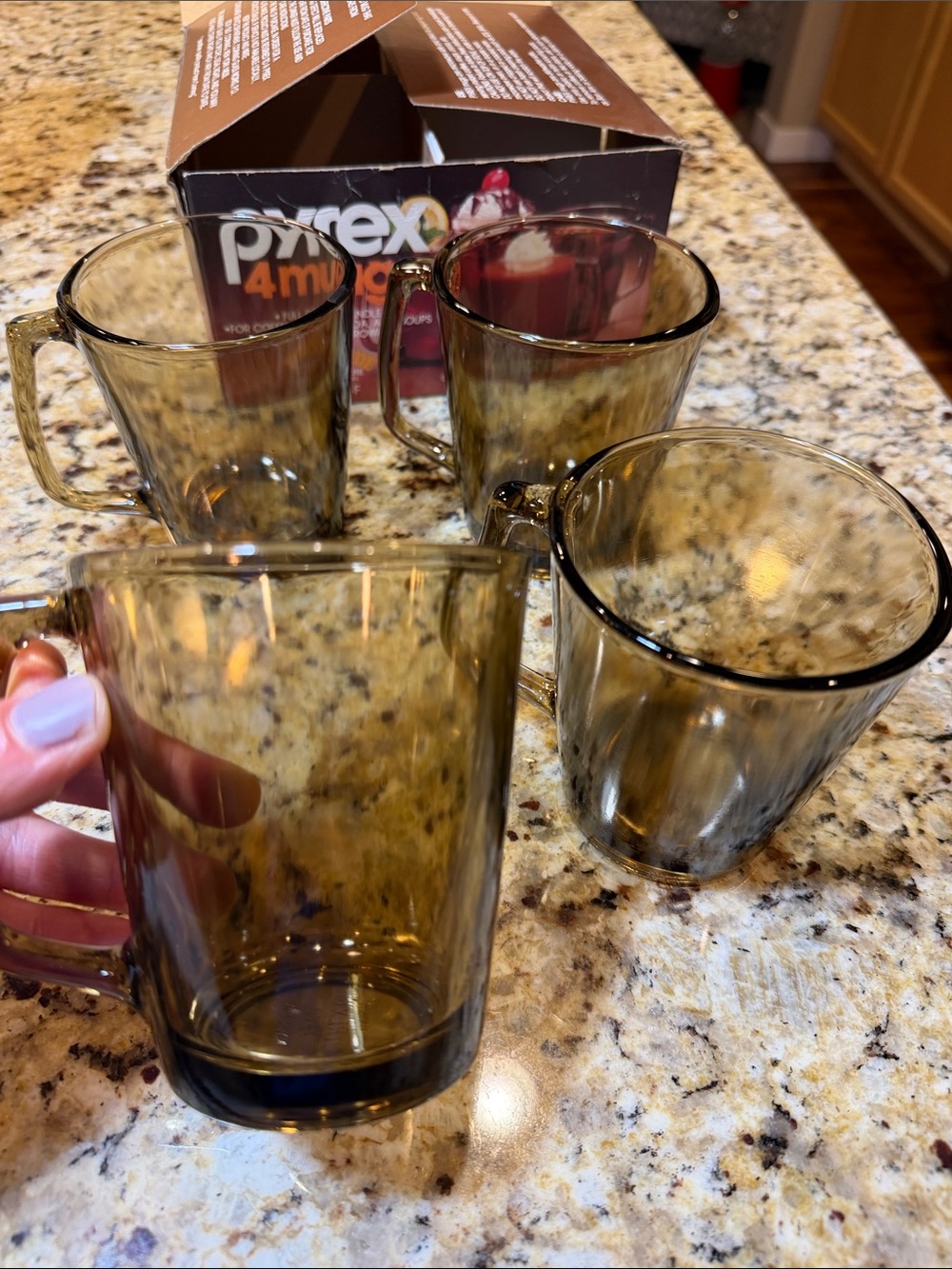 Pyrex Vintage Fireside Amber-Tinted Glass Coffee Mugs - Set of 4